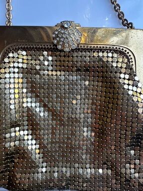 Whiting & Davis Gold Mesh Evening Wristlet with Rhinestone Clasp